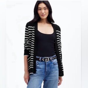 NWOT Madewell 100% Merino Wool Cardigan Sweater in Black & Ivory Stripe, Size M